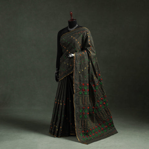 Bengal kantha hand embroidery silk cotton chapa work saree