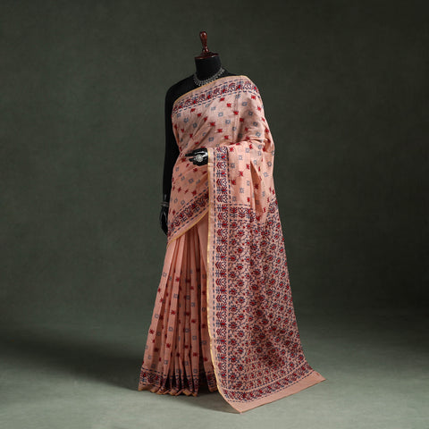 Bengal kantha hand embroidery silk cotton chapa work saree