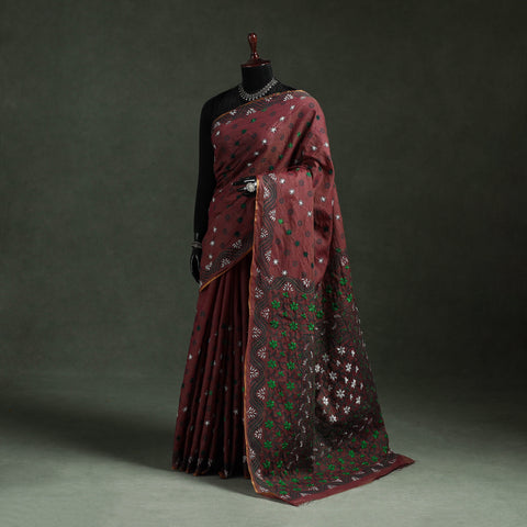 Bengal kantha hand embroidery silk cotton chapa work saree