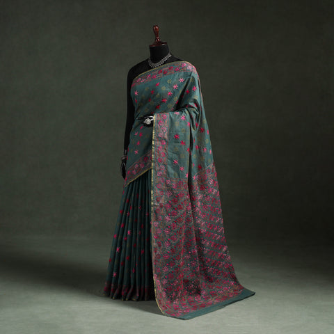 Bengal kantha hand embroidery silk cotton chapa work saree