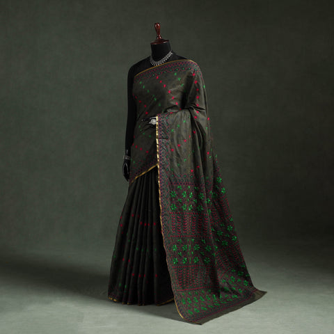 Bengal kantha hand embroidery silk cotton chapa work saree