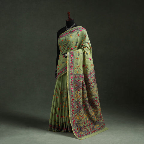 Bengal kantha hand embroidery silk cotton chapa work saree