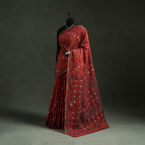 Bengal kantha hand embroidery silk cotton chapa work saree