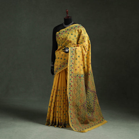 Bengal kantha hand embroidery silk cotton chapa work saree