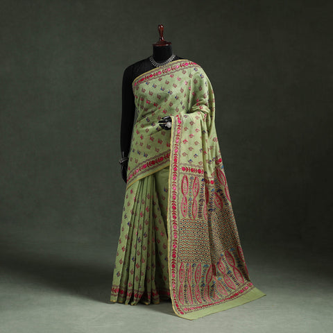 Bengal kantha hand embroidery silk cotton chapa work saree