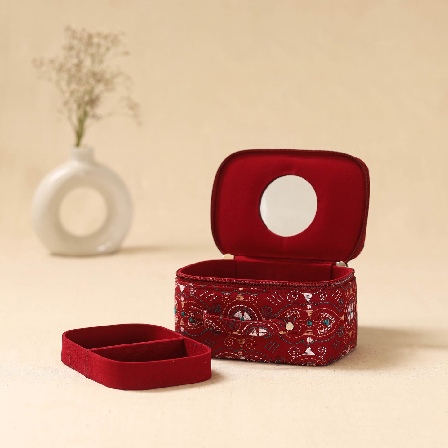 Bengal kantha work handcrafted jewellery box with mirror 10