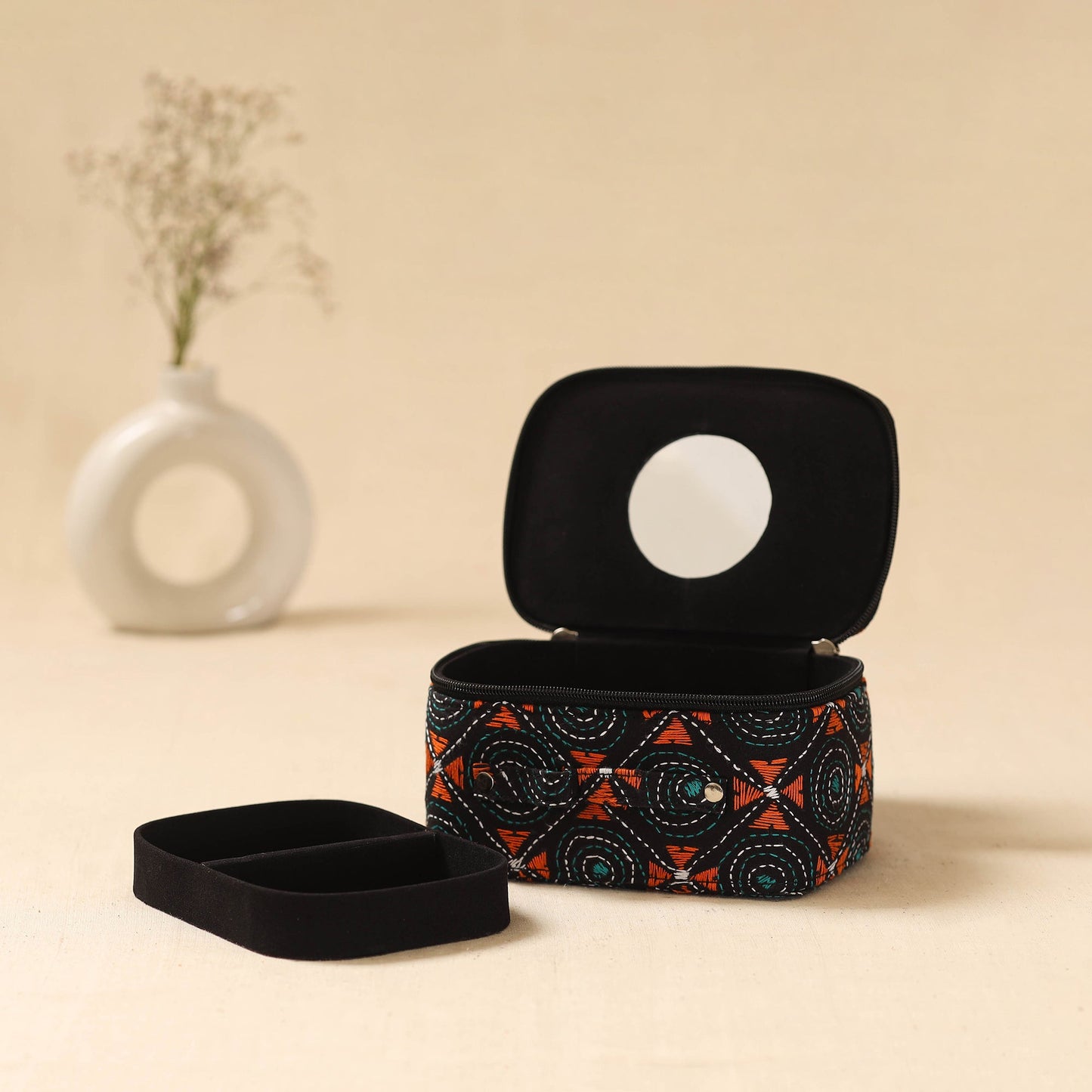 Bengal kantha work handcrafted jewellery box with mirror 11