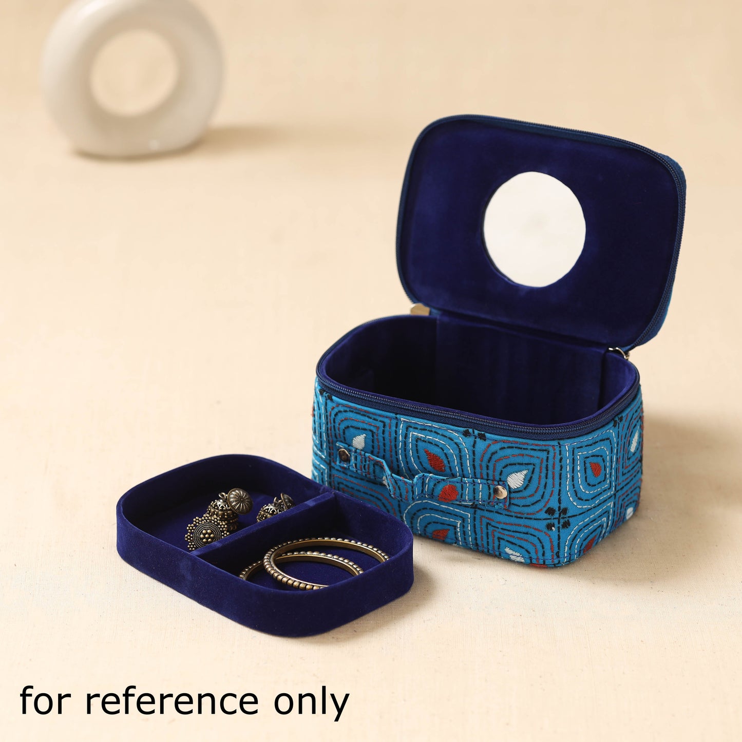 Bengal kantha work handcrafted jewellery box with mirror 13