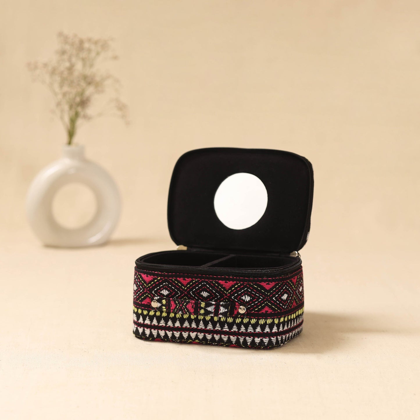 Bengal kantha work handcrafted jewellery box with mirror 13