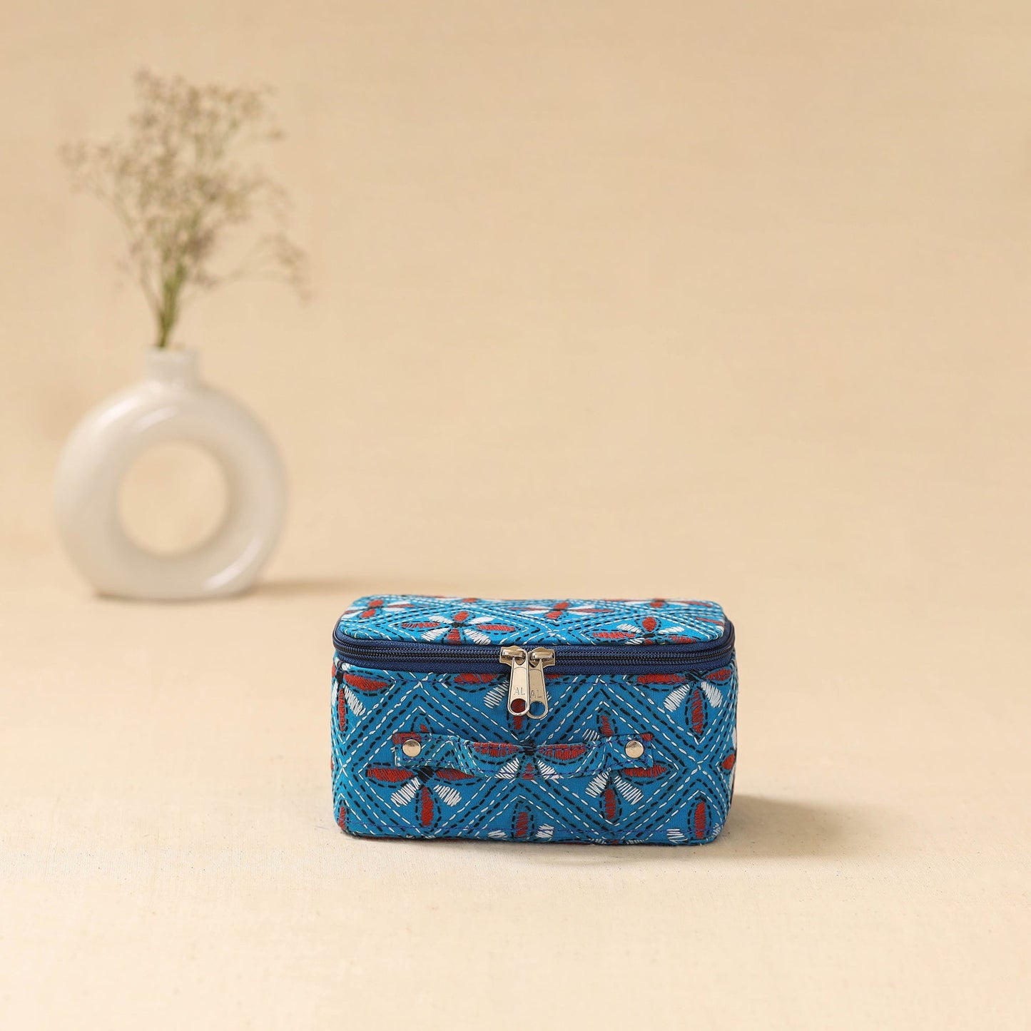 Bengal kantha work handcrafted jewellery box with mirror 15