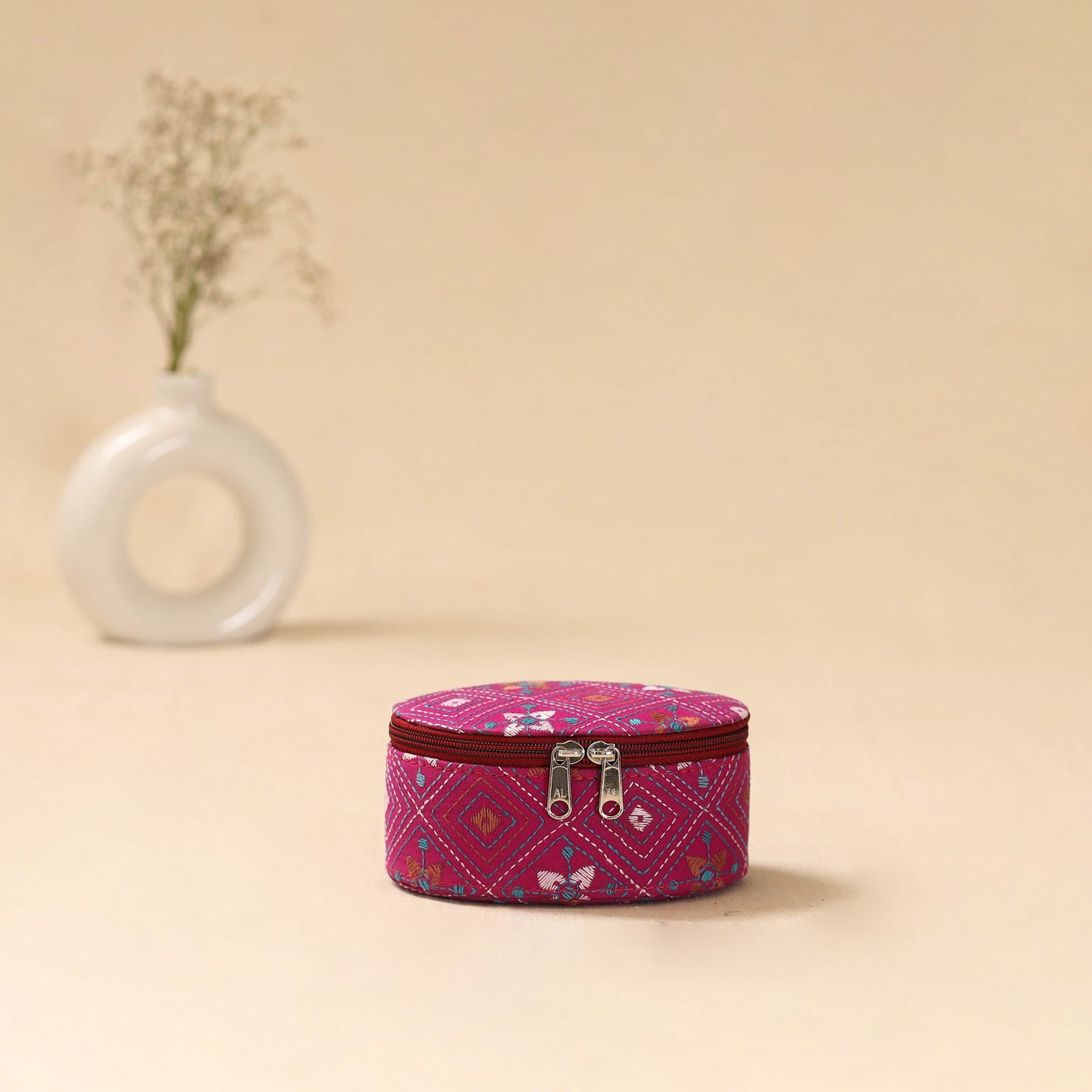 Bengal kantha work handcrafted oval jewellery box