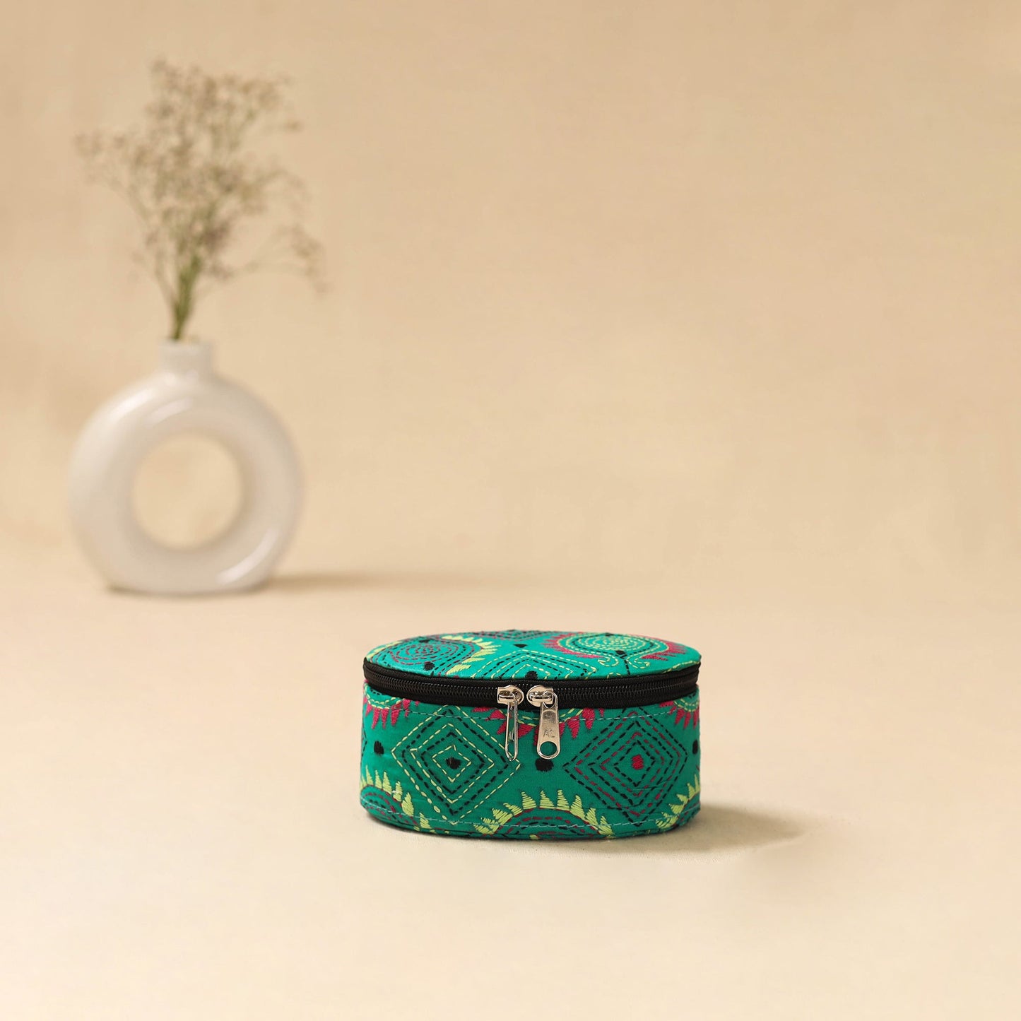 Bengal kantha work handcrafted oval jewellery box