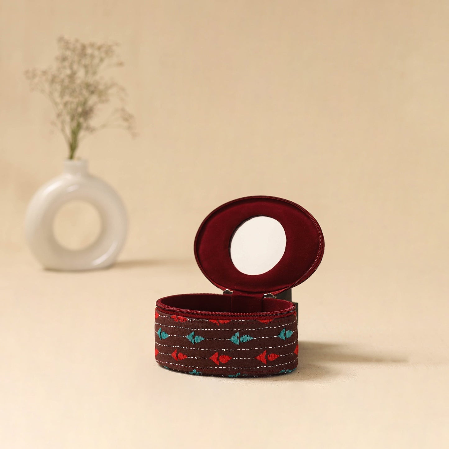 Bengal kantha work handcrafted oval jewellery box