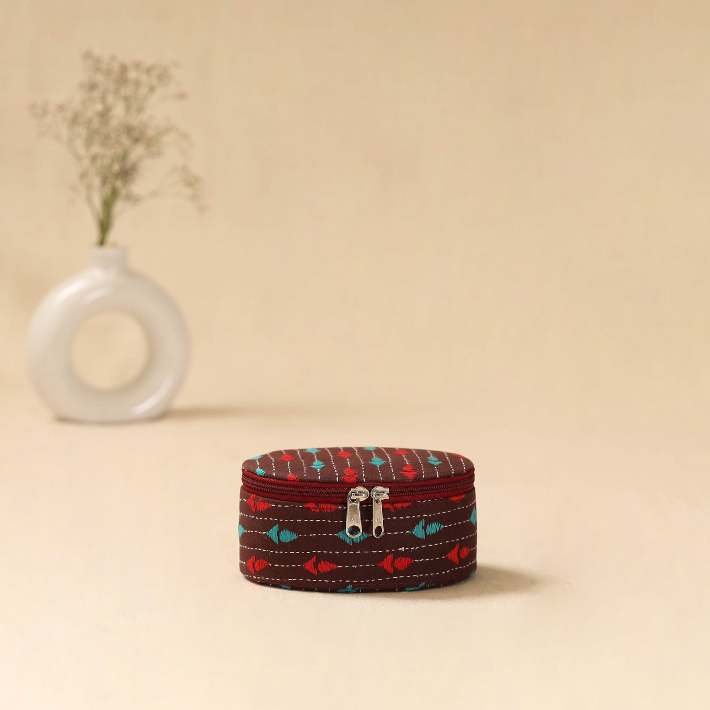 Bengal kantha work handcrafted oval jewellery box