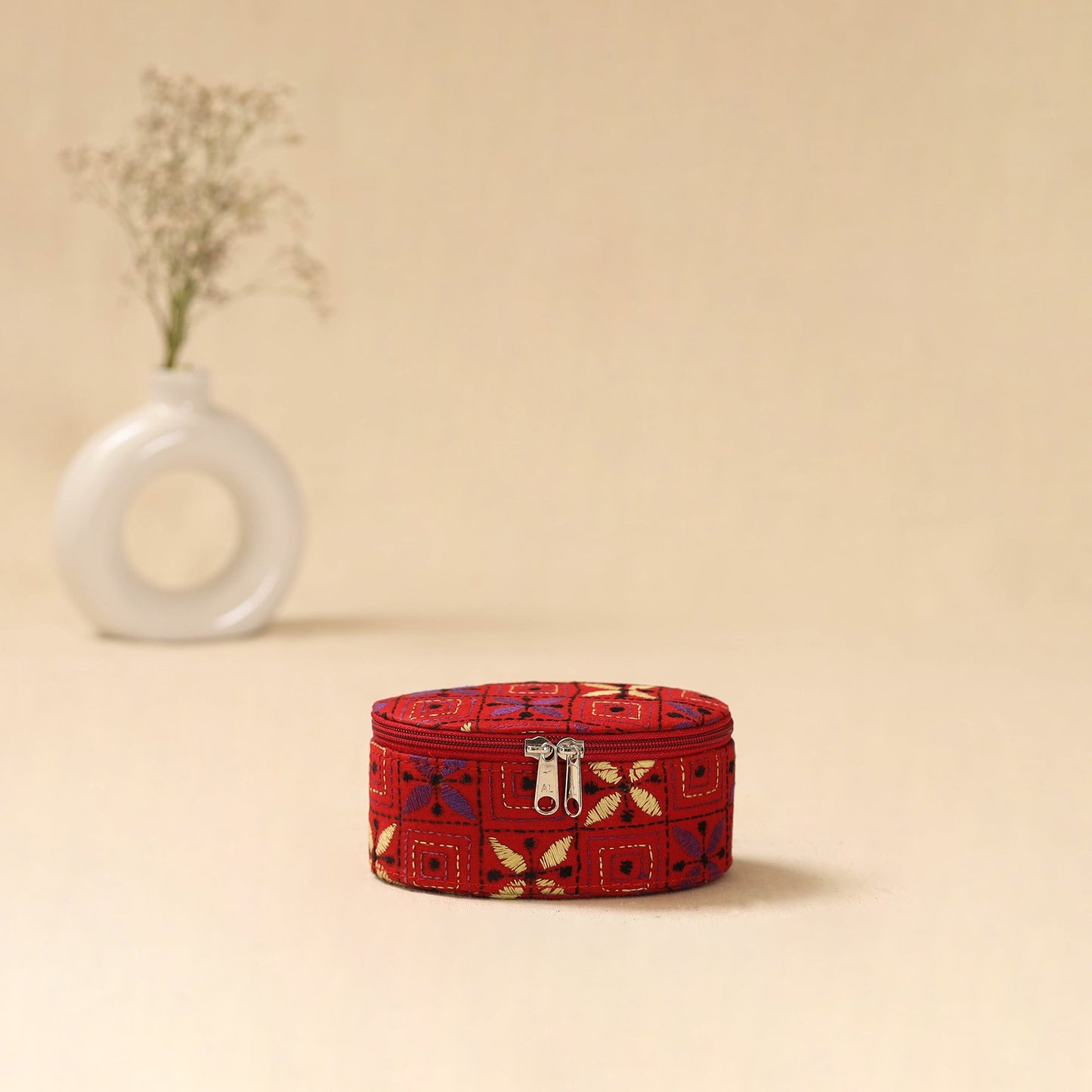 Bengal kantha work handcrafted oval jewellery box