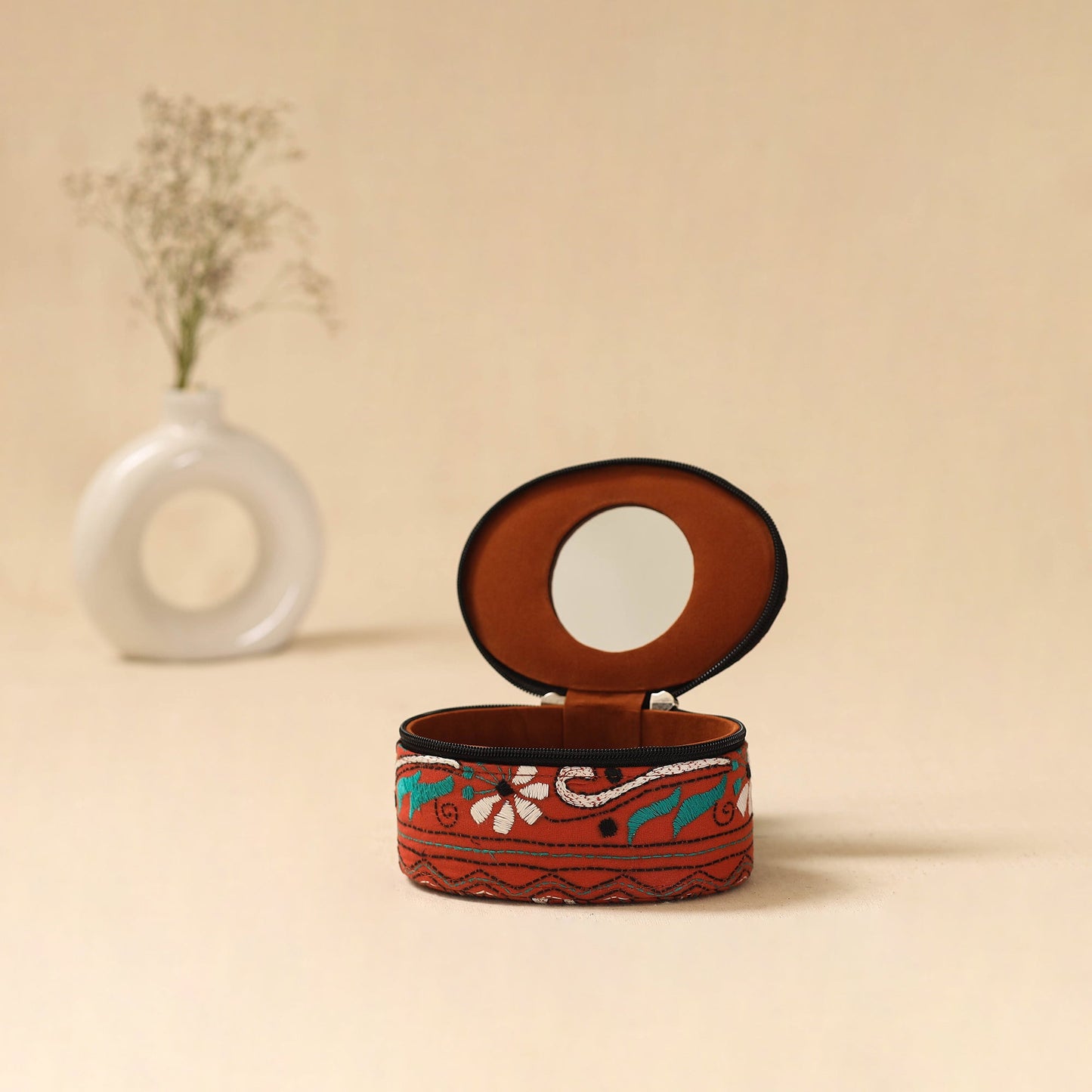 Bengal kantha work handcrafted oval jewellery box