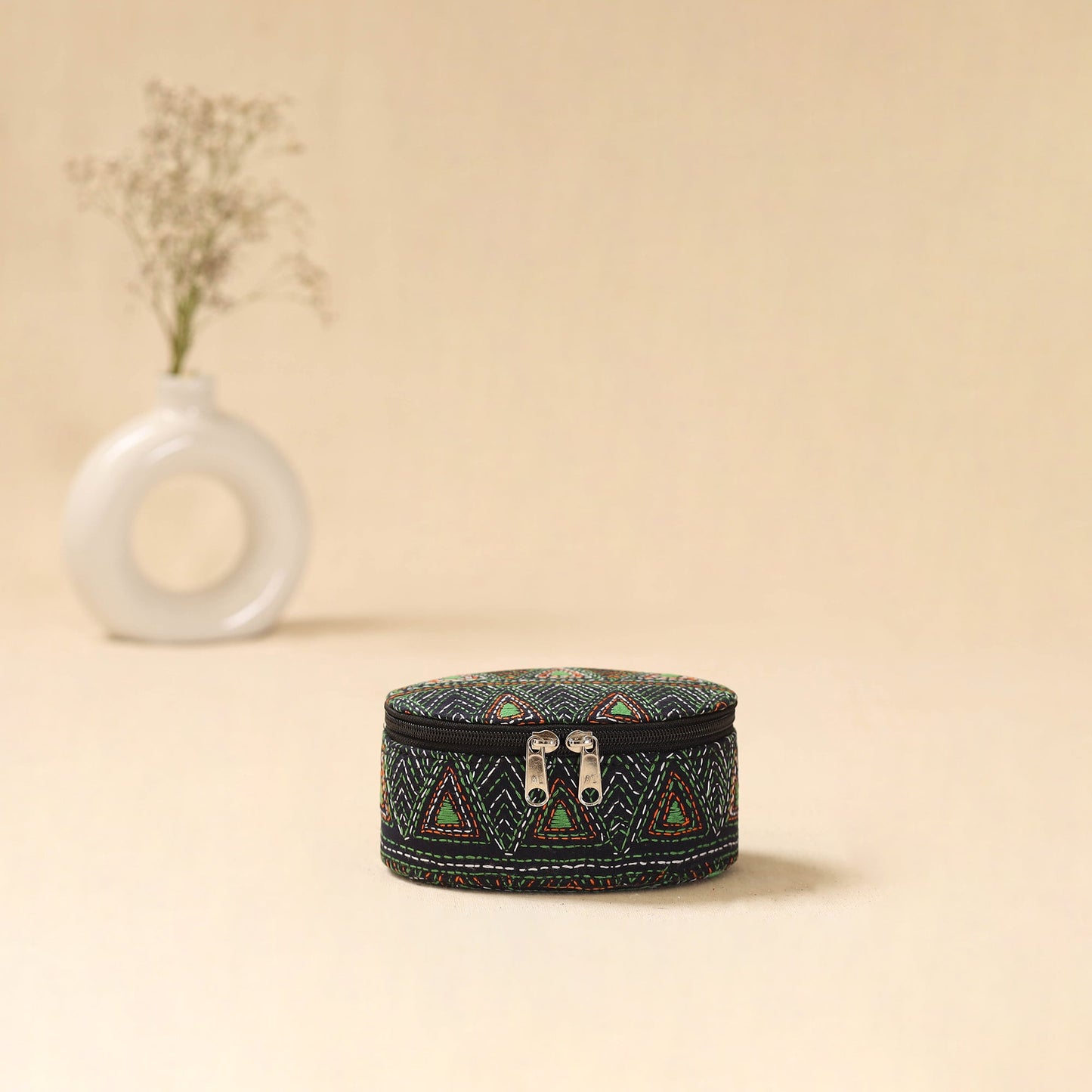 Bengal kantha work handcrafted oval jewellery box