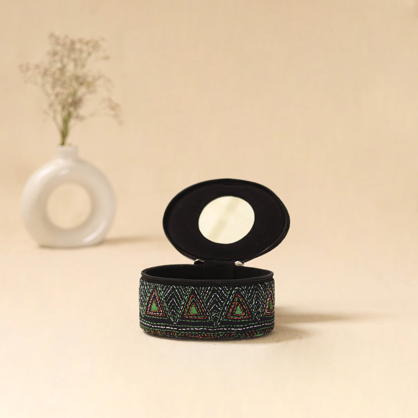 Bengal kantha work handcrafted oval jewellery box