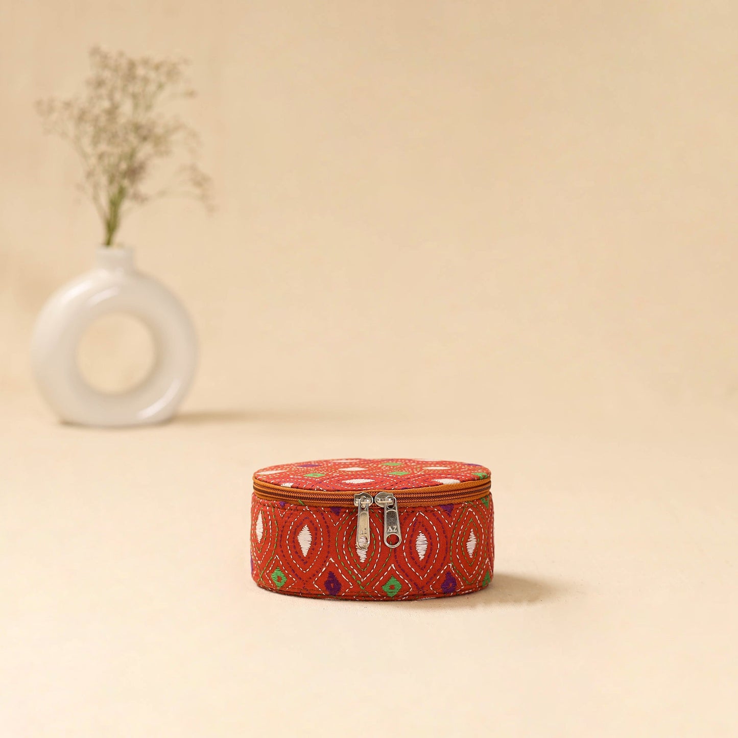 Bengal kantha work handcrafted oval jewellery box