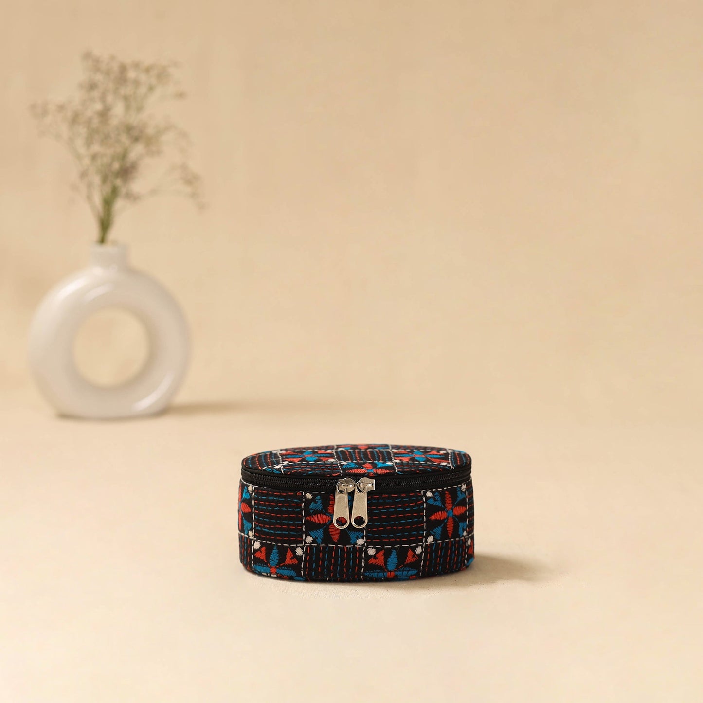Bengal kantha work handcrafted oval jewellery box