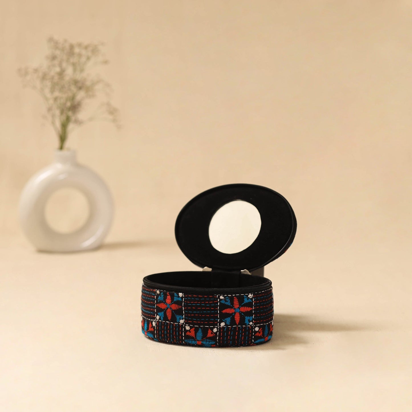 Bengal kantha work handcrafted oval jewellery box