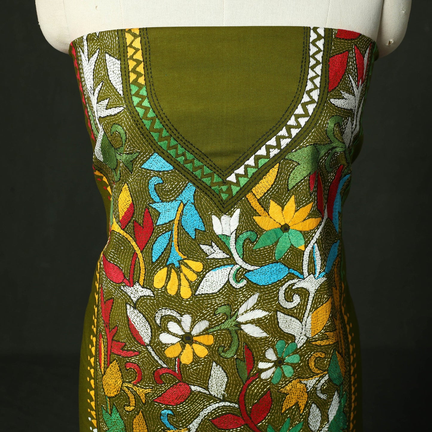 Bengal nakshi kantha hand embroidered cotton unstitched