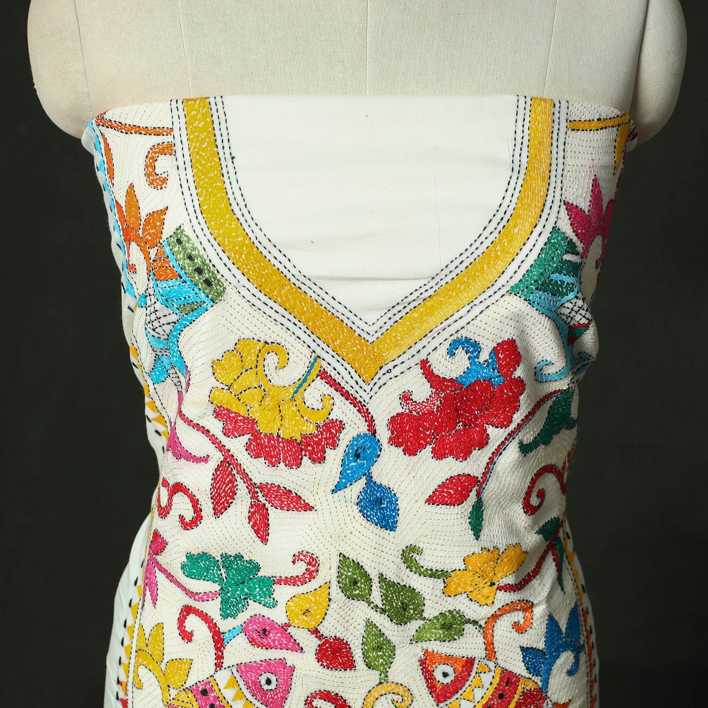 Bengal nakshi kantha hand embroidered cotton unstitched