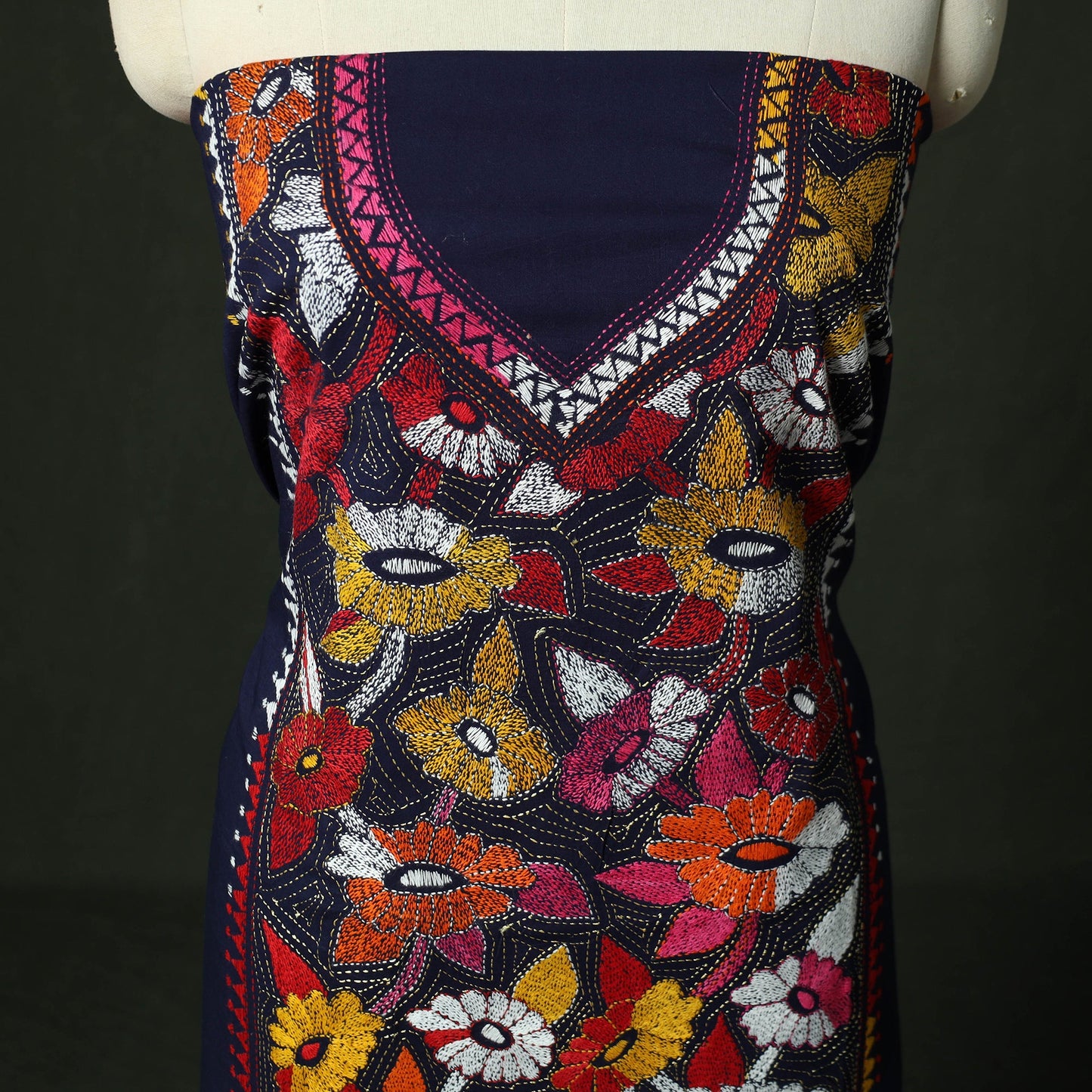 Bengal nakshi kantha hand embroidered cotton unstitched