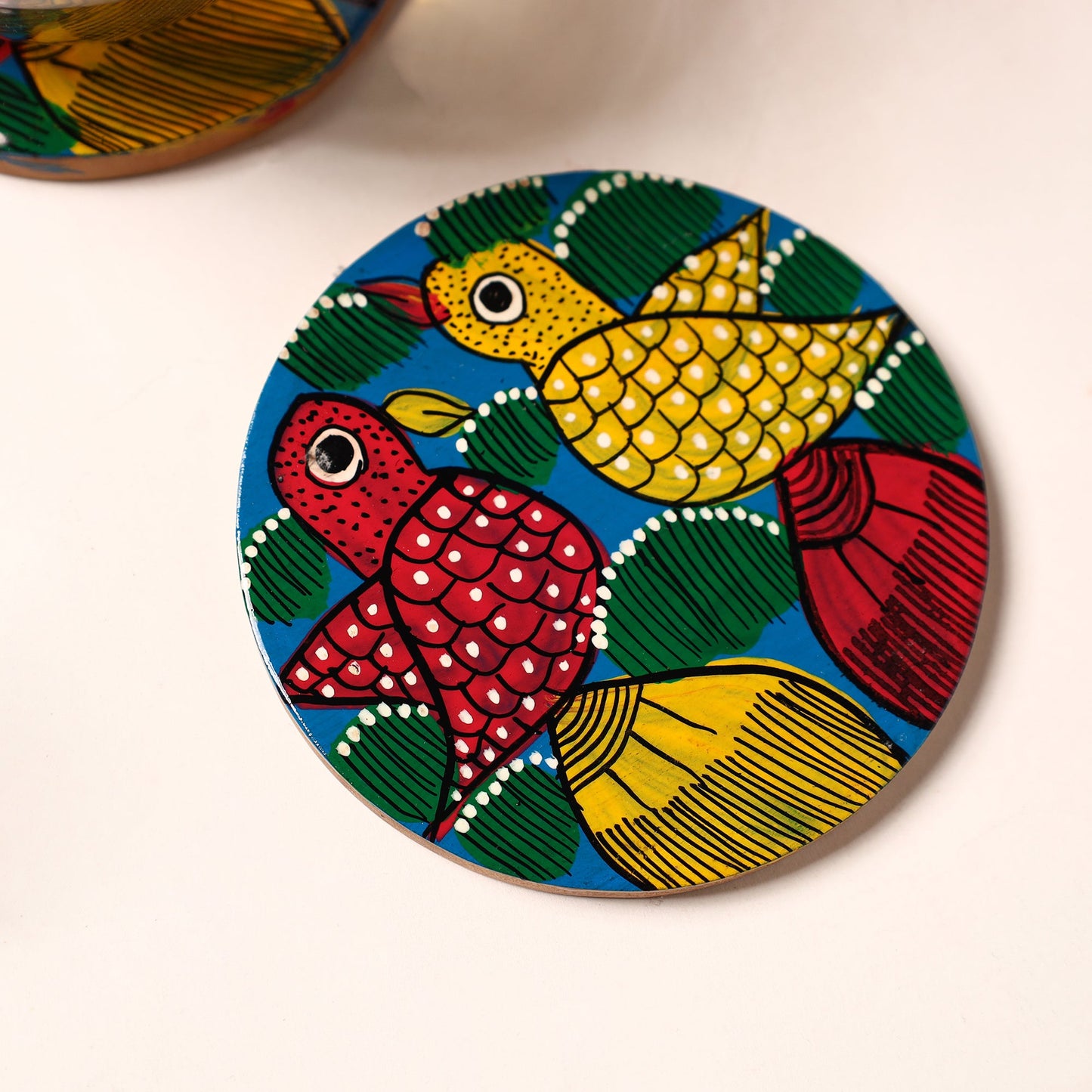  Bengal Patua Handpainted Akashmoni Wooden Coasters (Set of 4) 03 Online at iTokri.com 