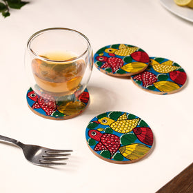  Bengal Patua Handpainted Akashmoni Wooden Coasters (Set of 4) 03 Online at iTokri.com 