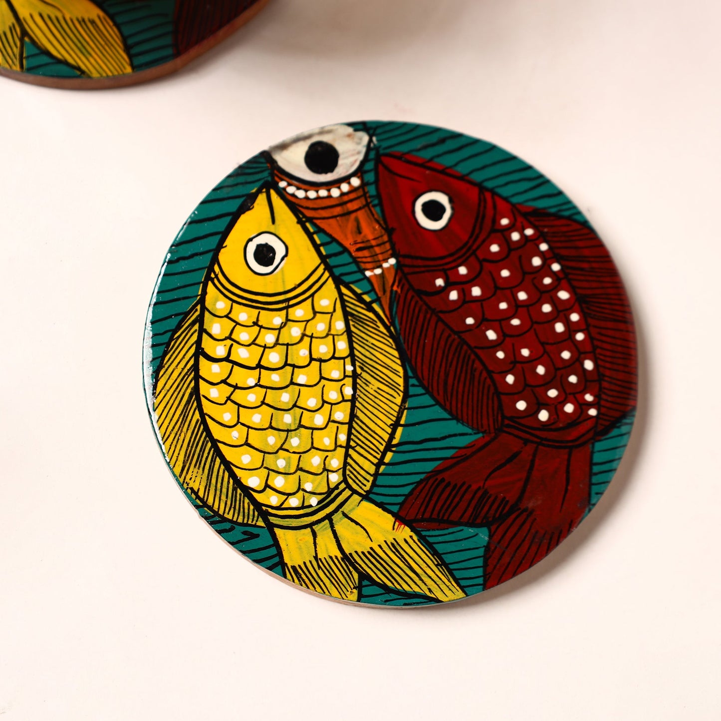  Bengal Patua Handpainted Akashmoni Wooden Coasters (Set of 4) 08 Online at iTokri.com 