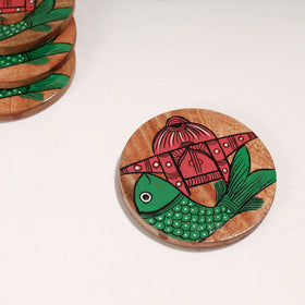  Bengal Patua Handpainted Akashmoni Wooden Coasters Online at iTokri.com 