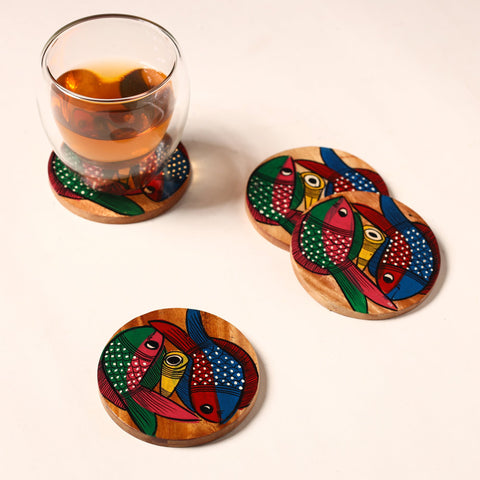  Bengal Patua Handpainted Akashmoni Wooden Coasters (Set of 4) 25 Online at iTokri.com 