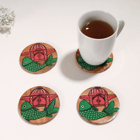  Bengal Patua Handpainted Akashmoni Wooden Coasters Online at iTokri.com 