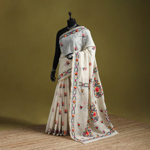 Bengal silk cotton hand embroidered saree 41 - handcrafted