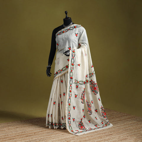 Bengal silk cotton hand embroidered saree 43 - handcrafted