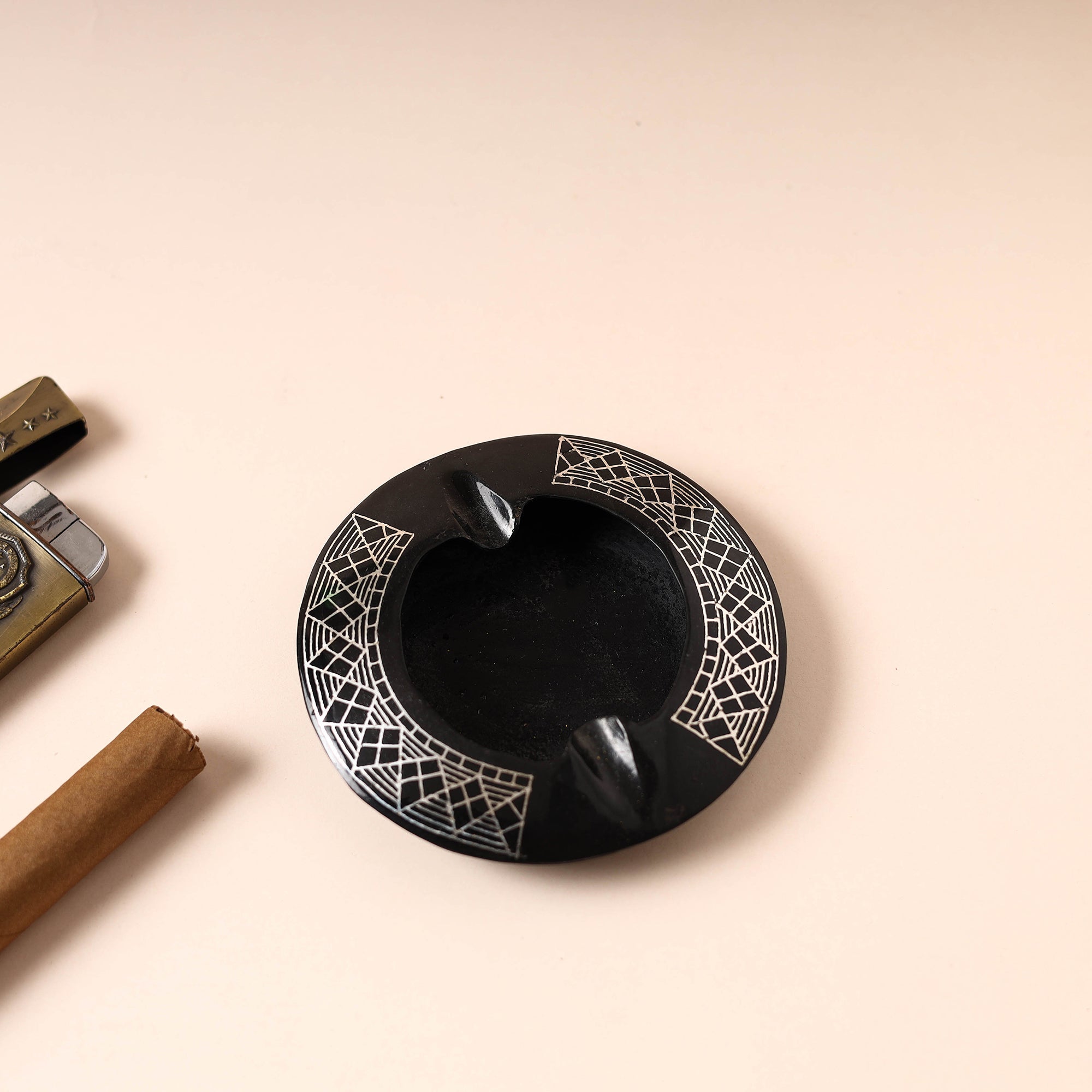 Buy Bidri Work Pure Silver Inlay Ashtray Online