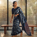Blue Bindaas Art Natural Dyed Cotton Block Print Saree, draped and worn by a woman, AI visual of the saree, iTokri