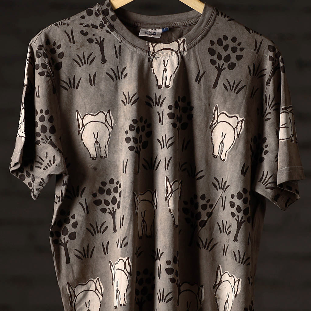  Bindaas Block Art Printed Cotton Unisex Round Neck T-shirt 