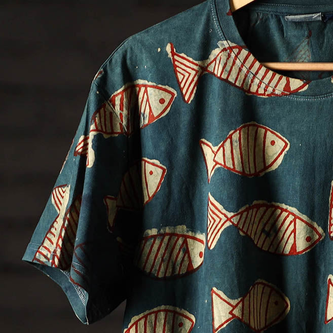  Bindaas Block Art Printed Cotton Unisex Round Neck T-shirt 