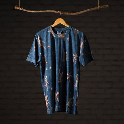  Bindaas Block Art Printed Cotton Unisex Round Neck T-shirt 