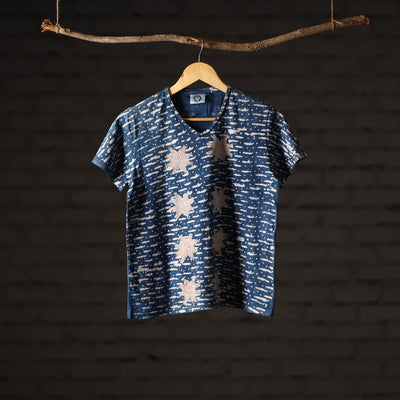 Bindaas art printed cotton women v neck t-shirt 74