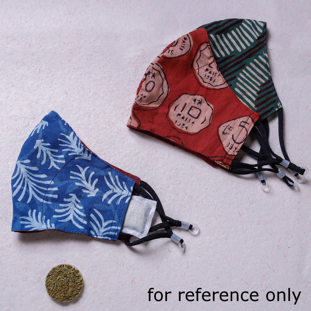  Bindaas Block Printed Cotton 3 Layer Snug Fit Face Cover with Herb Pocket  