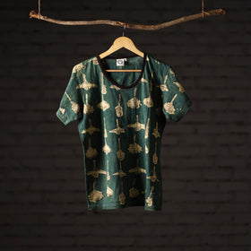 Bindaas hand printed cotton women round neck t-shirt 82