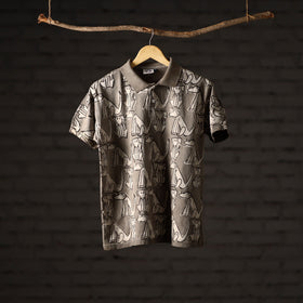 Bindaas Natural Dyed Art Block Print Unisex Polo Collar T-shirt