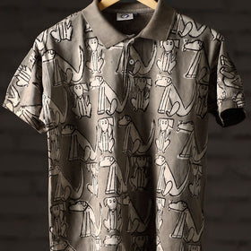 Bindaas Natural Dyed Art Block Print Unisex Polo Collar T-shirt