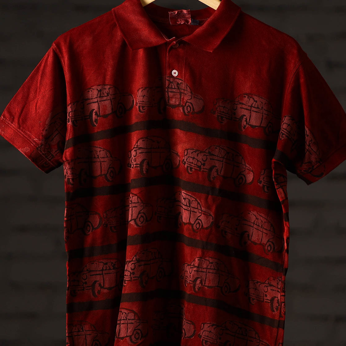 Bindaas Natural Dyed Art Block Print Unisex Polo Collar T-shirt