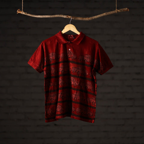 Bindaas Natural Dyed Art Block Print Unisex Polo Collar T-shirt