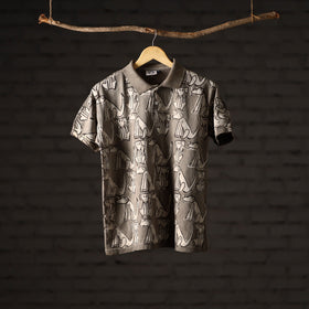 Bindaas Natural Dyed Art Block Print Unisex Polo Collar T-shirt