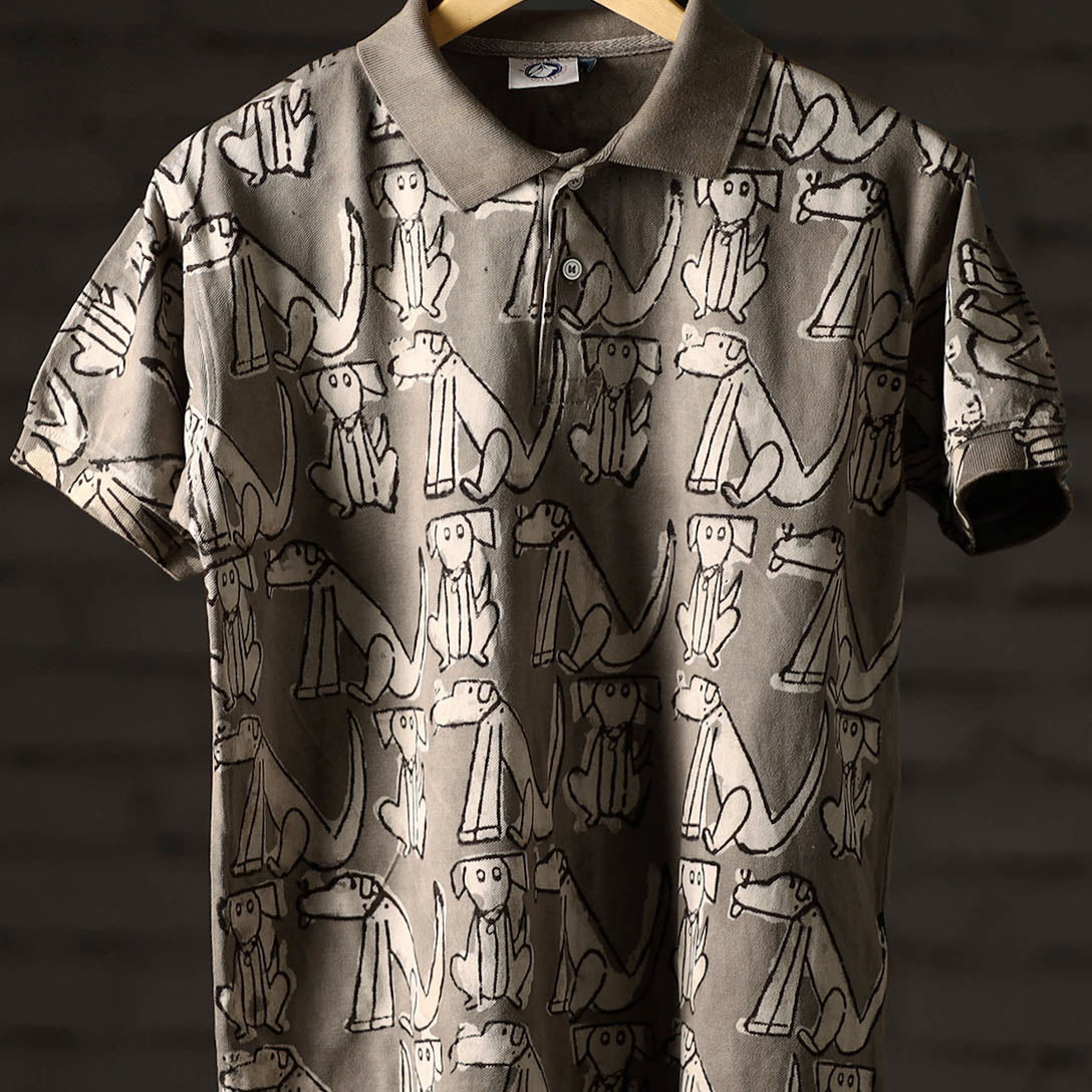 Bindaas Natural Dyed Art Block Print Unisex Polo Collar T-shirt